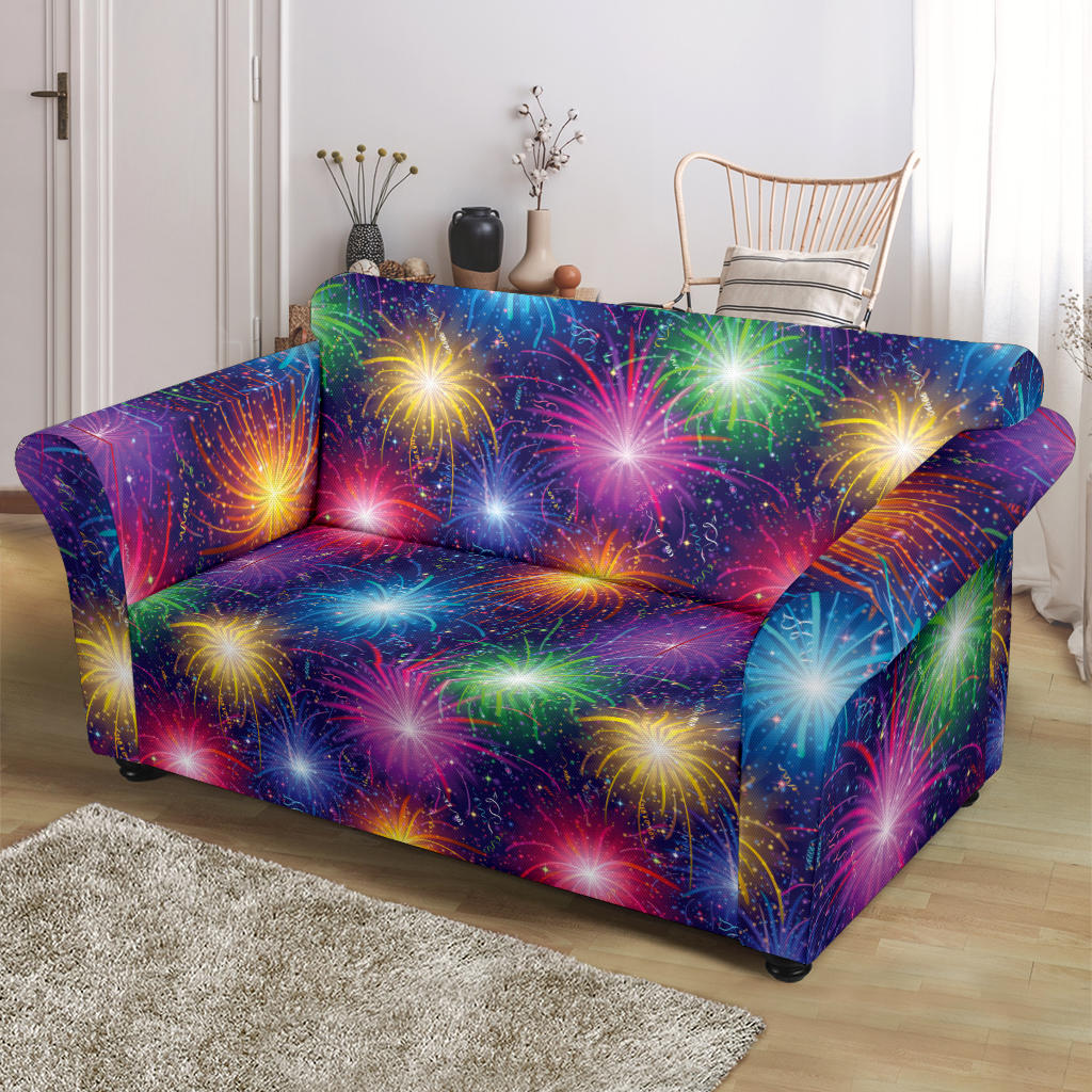 Firework Colorful Print Design LKS301 Loveseat Couch Slipcover