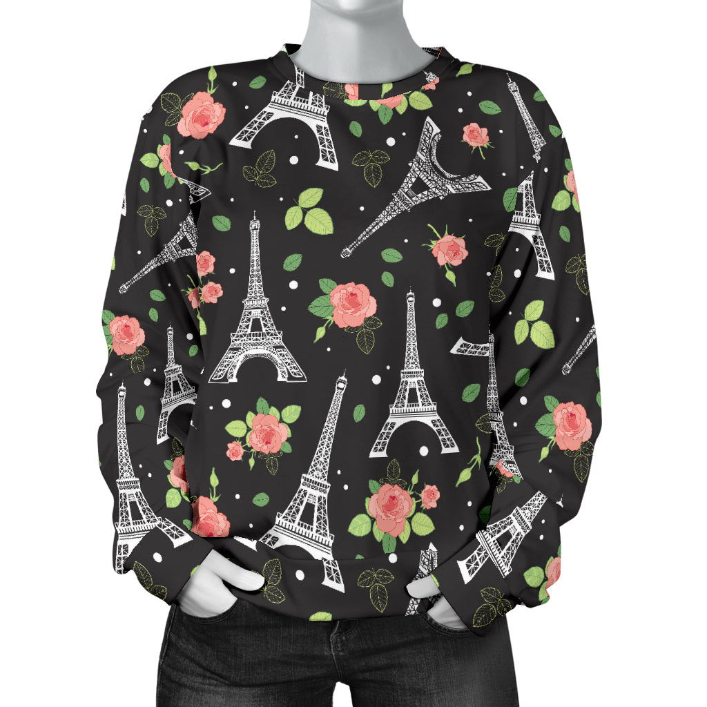 Eiffel Tower Rose Print Women Long Sleeve Sweatshirt