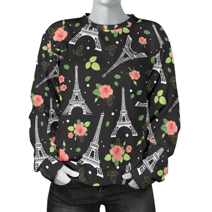 Eiffel Tower Rose Print Women Long Sleeve Sweatshirt