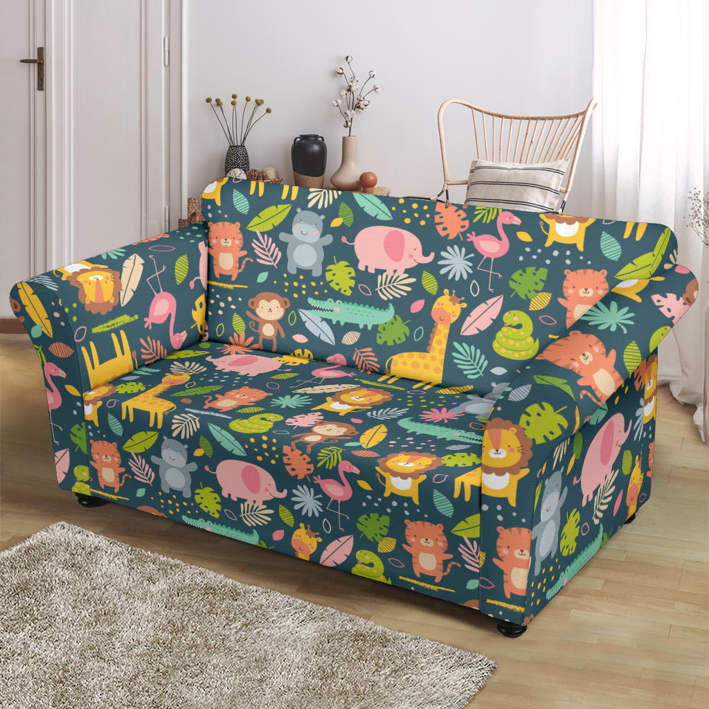 Safari Animal Cartoon Print Design LKS305 Loveseat Couch Slipcover