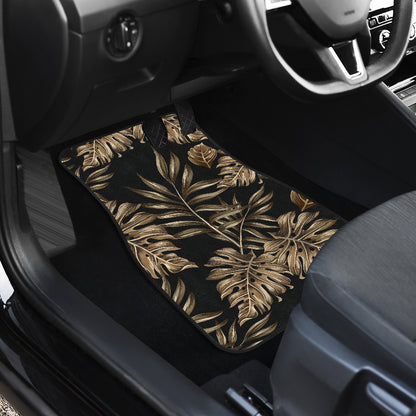 Brown Tropical Palm Leaves Car Floor Mats Front Back
