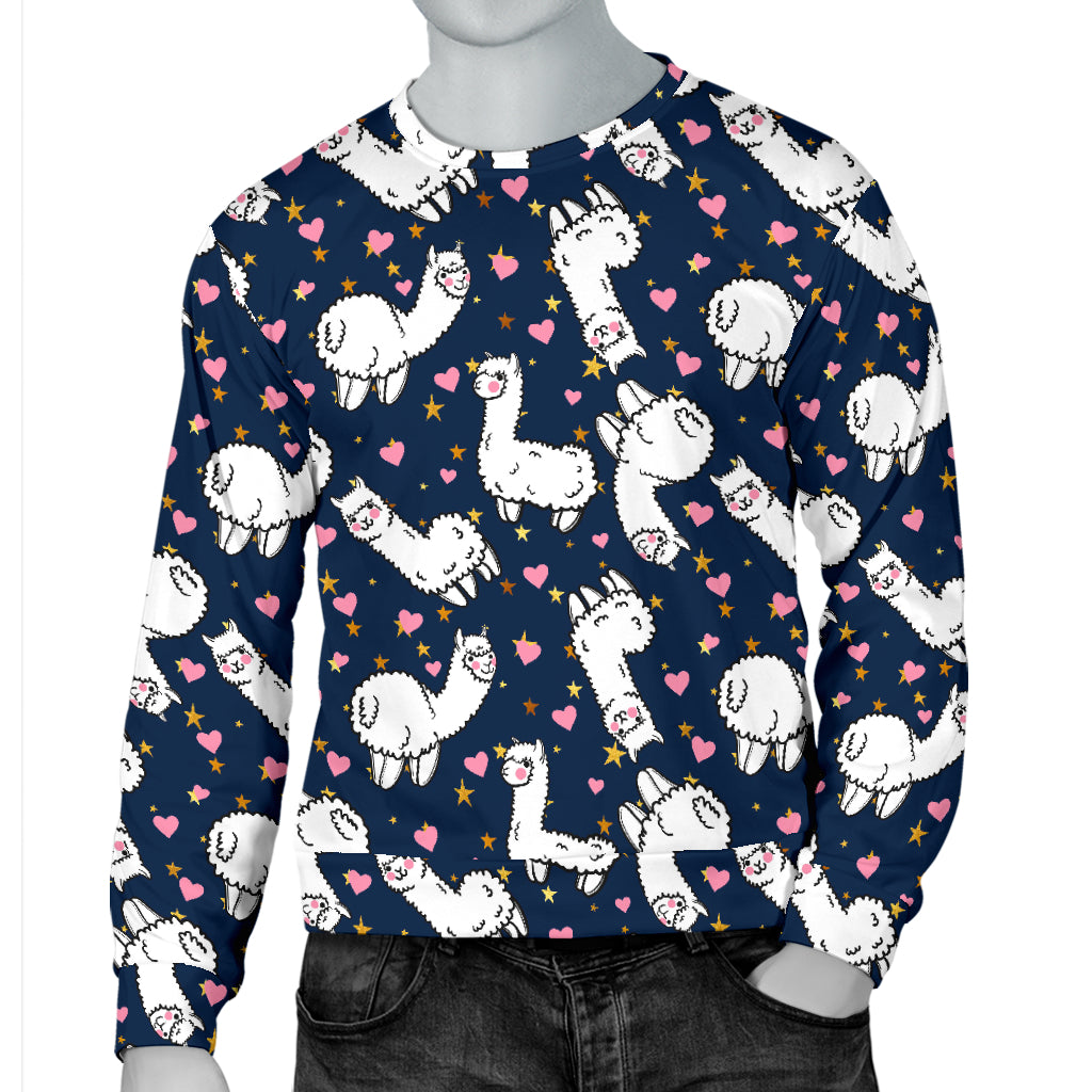 Alpaca Heart Star Design Themed Print Men Long Sleeve Sweatshirt