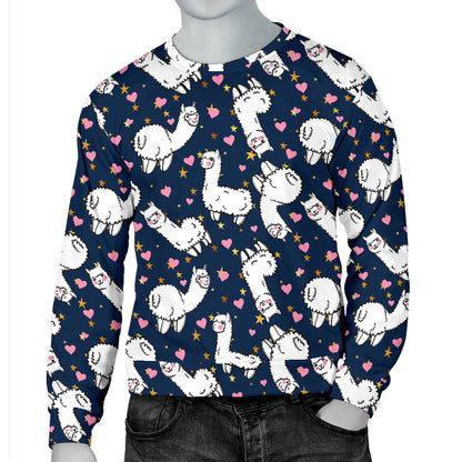 Alpaca Heart Star Design Themed Print Men Long Sleeve Sweatshirt