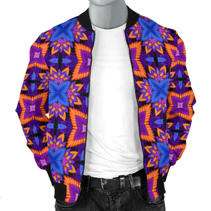 kaleidoscope Purple Orange Print Design Men Bomber Jacket