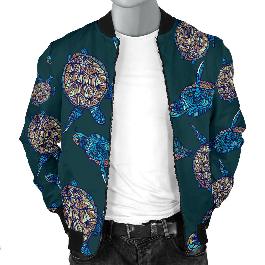 Sea Turtle Hand Drawn Blue Print Men Bomber Jacket