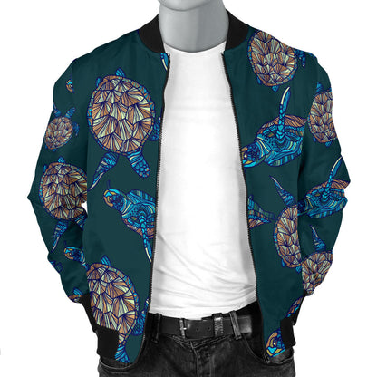 Sea Turtle Hand Drawn Blue Print Men Bomber Jacket