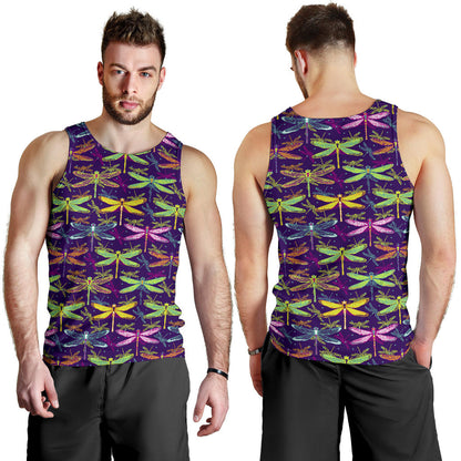 Dragonfly Neon Color Print Pattern Men Tank Top