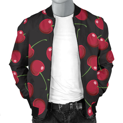 Cherry Black Background Men Bomber Jacket