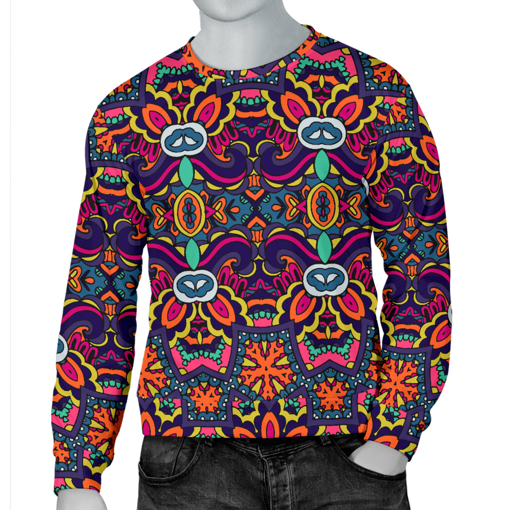 Ethnic Flower Style Print Pattern Men Long Sleeve Sweatshirt