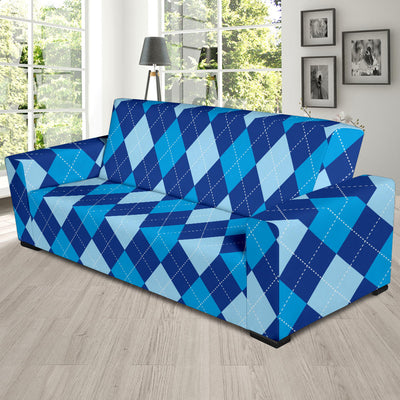 Argyle Blue Pattern Print Design 02 Sofa Slipcover