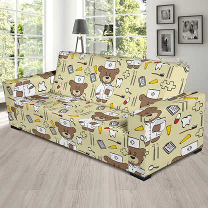 Nurse Bear Pattern Print Design A02 Sofa Slipcover
