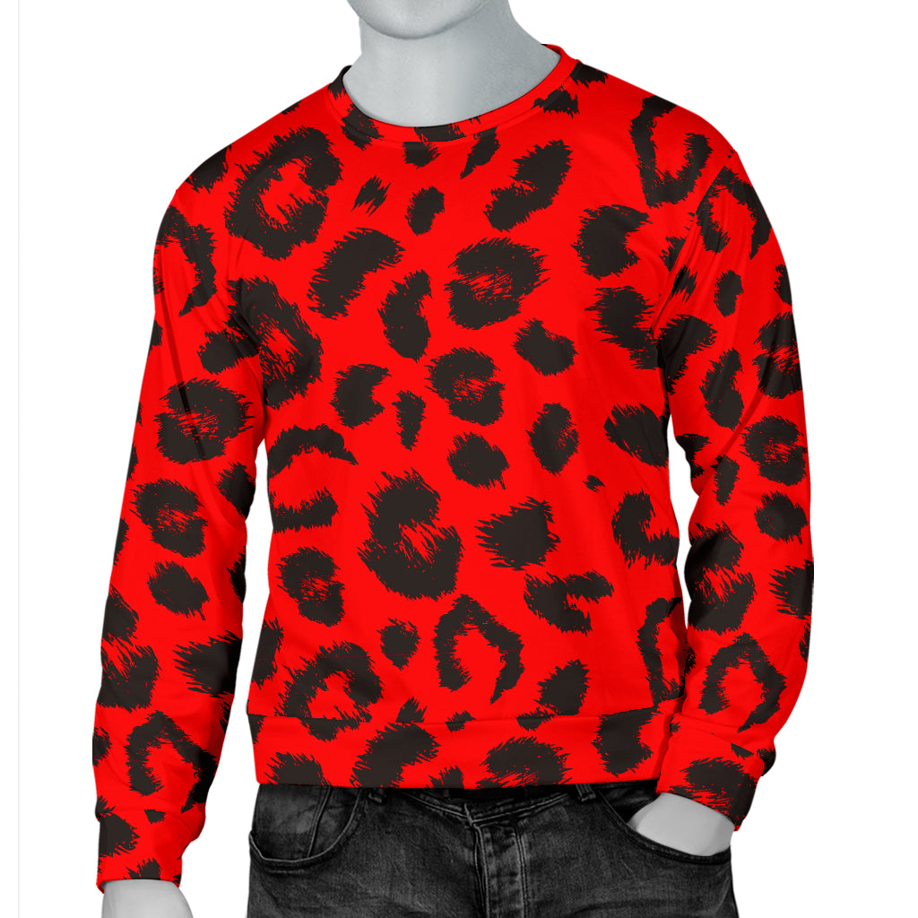 Leopard Red Skin Print Men Long Sleeve Sweatshirt
