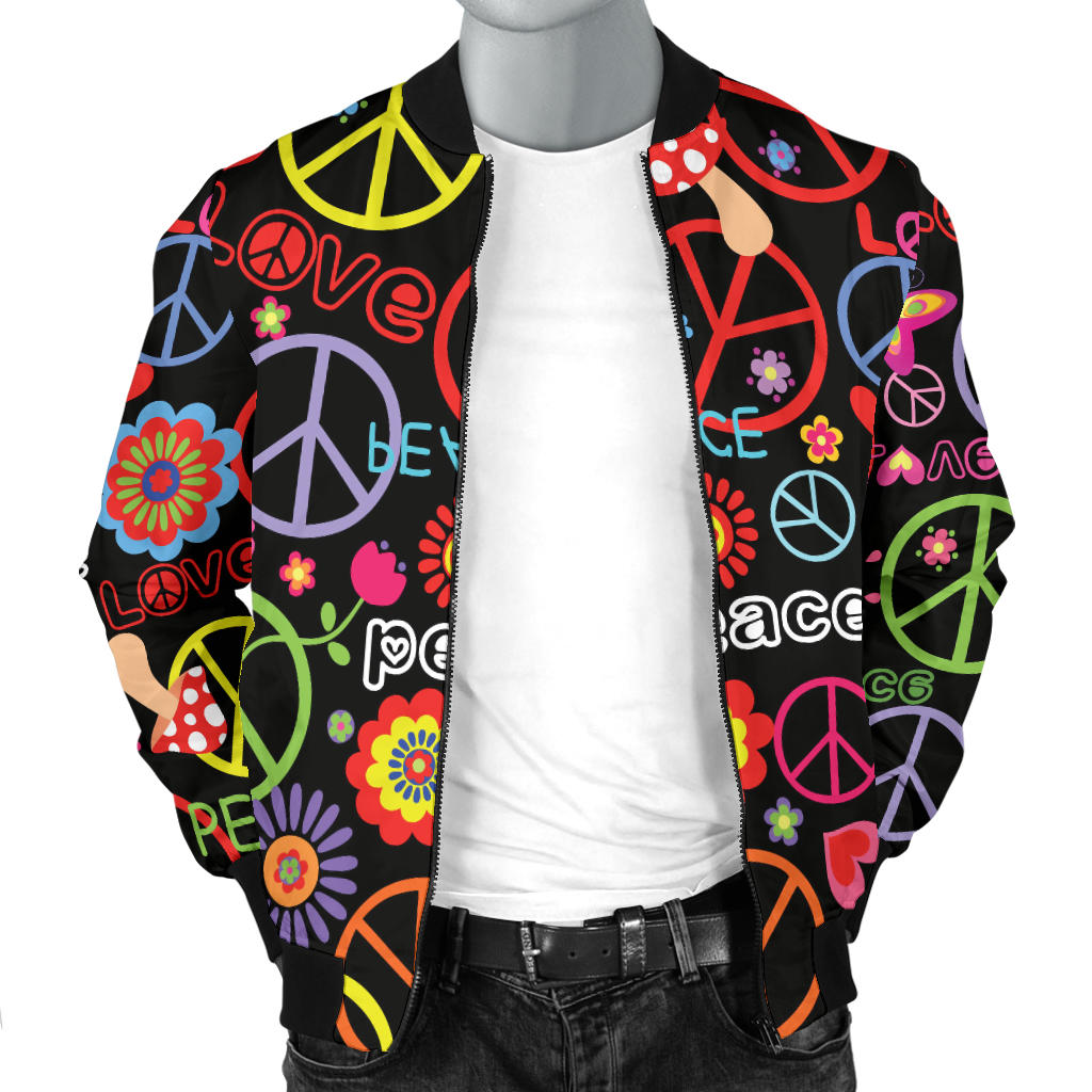 Peace Sign Colorful Design Print Men Bomber Jacket