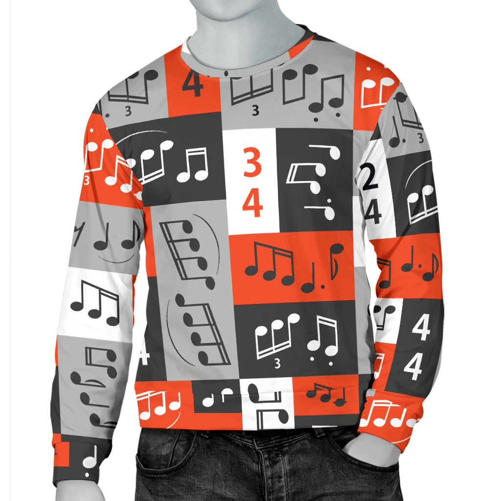 Music Note Design Themed Print Men Long Sleeve Sweatshirt