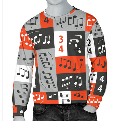 Music Note Design Themed Print Men Long Sleeve Sweatshirt