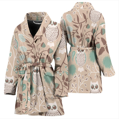 Owl Pattern Print Design A02 Women Bathrobe