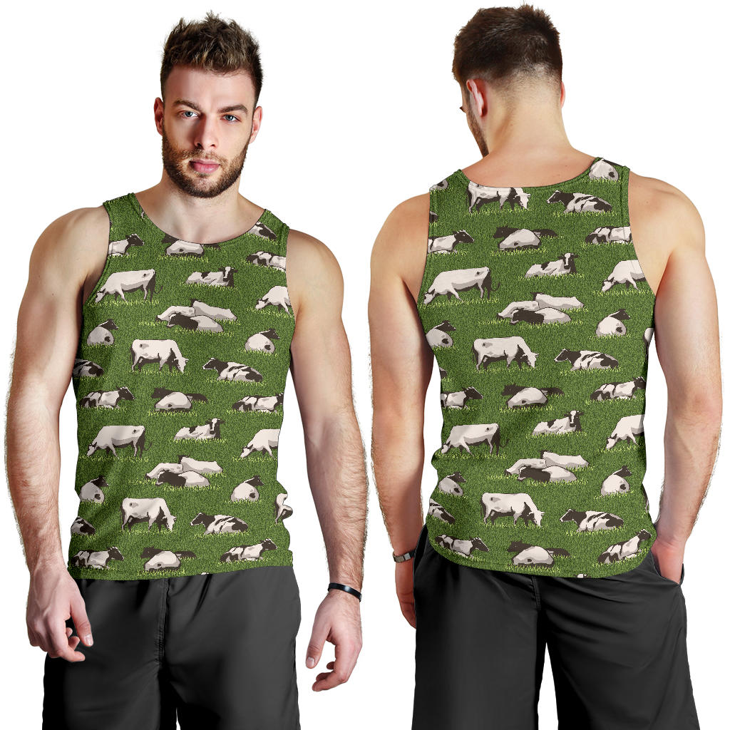Cow on Grass Print Pattern Men Tank Top