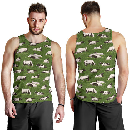Cow on Grass Print Pattern Men Tank Top