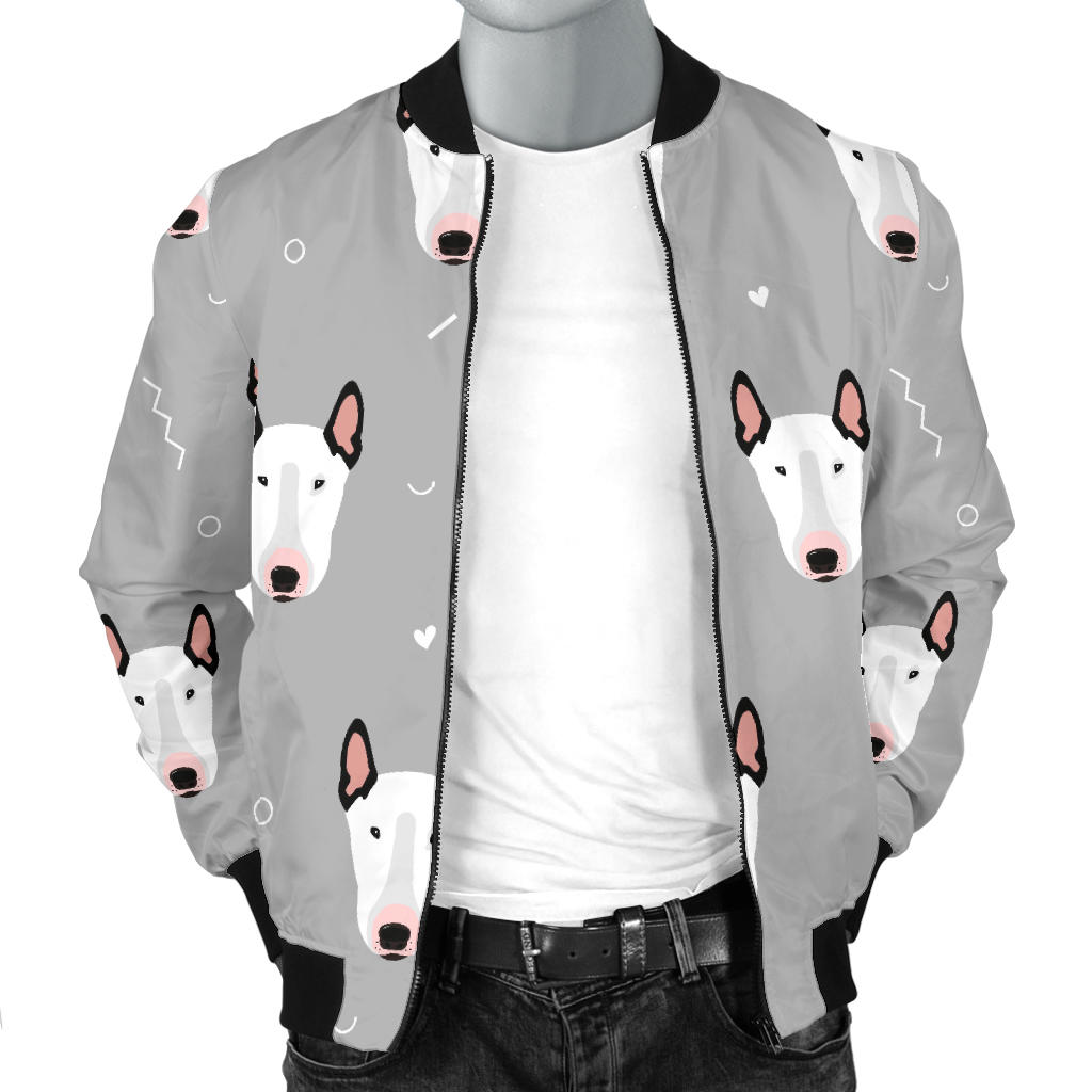 Bull Terrier Head Print Pattern Men Bomber Jacket