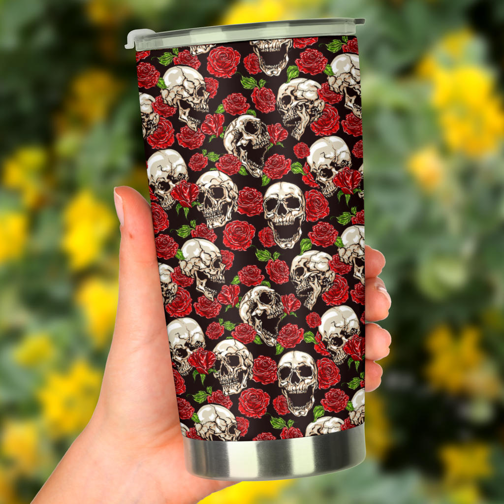 Skull Roses Design Themed Print Tumbler