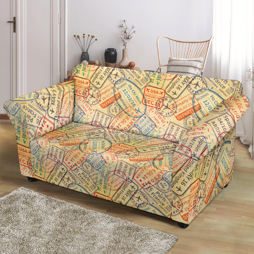 Travel Stamp Print Design LKS302 Loveseat Couch Slipcover