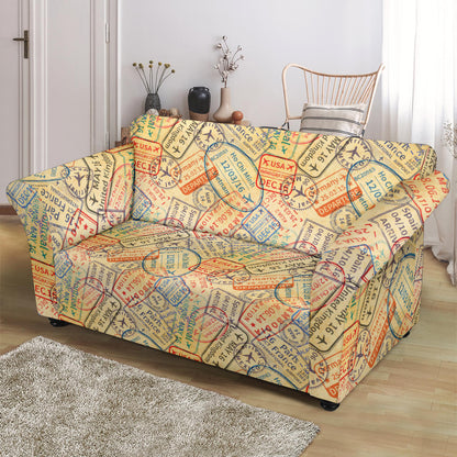 Travel Stamp Print Design LKS302 Loveseat Couch Slipcover