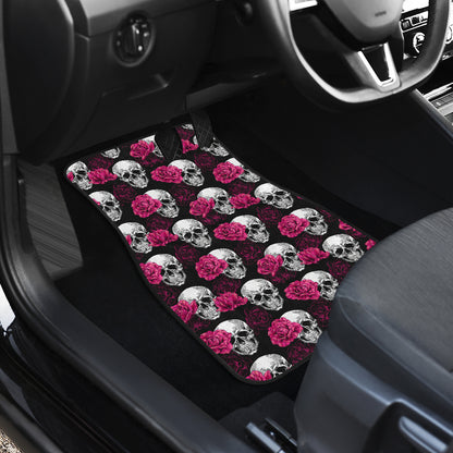 Pink Rose Skull Themed Print Car Floor Mats Front Back