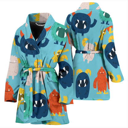 Monster Cartoon Pattern Print Design 03 Women Bathrobe