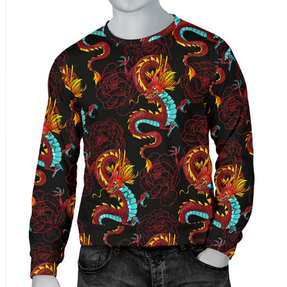 Chinese Dragons and Peonies Design Men Long Sleeve Sweatshirt
