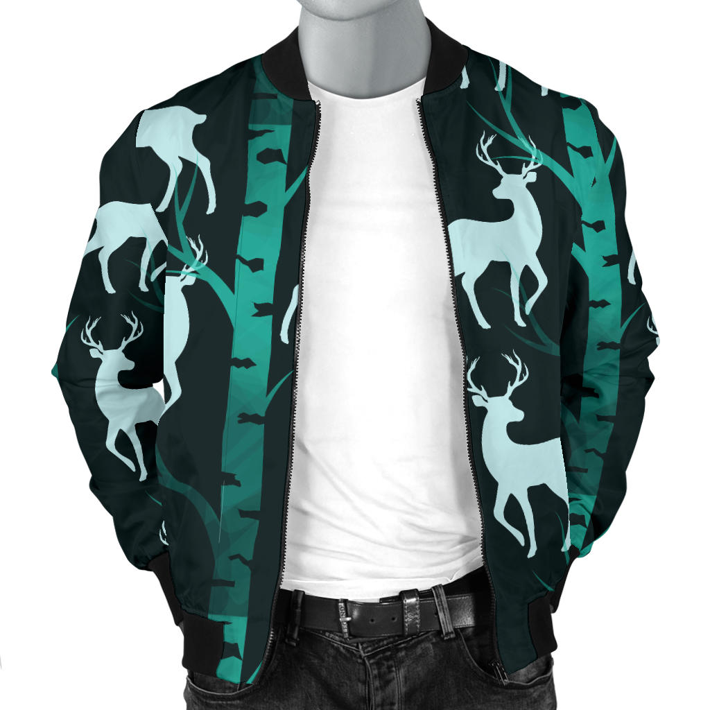Deer Jungle Print Pattern Men Bomber Jacket