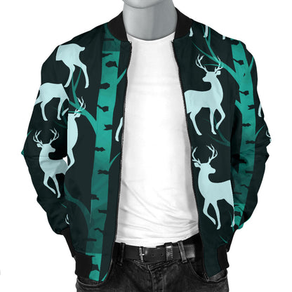 Deer Jungle Print Pattern Men Bomber Jacket