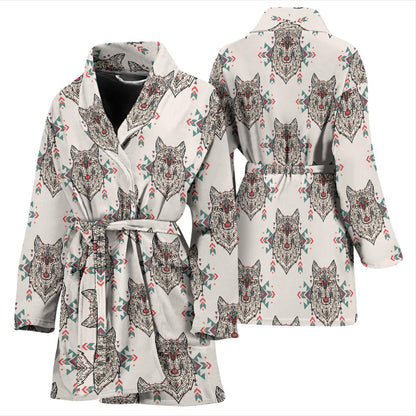 Aztec Wolf Pattern Print Design 01 Women Bathrobe