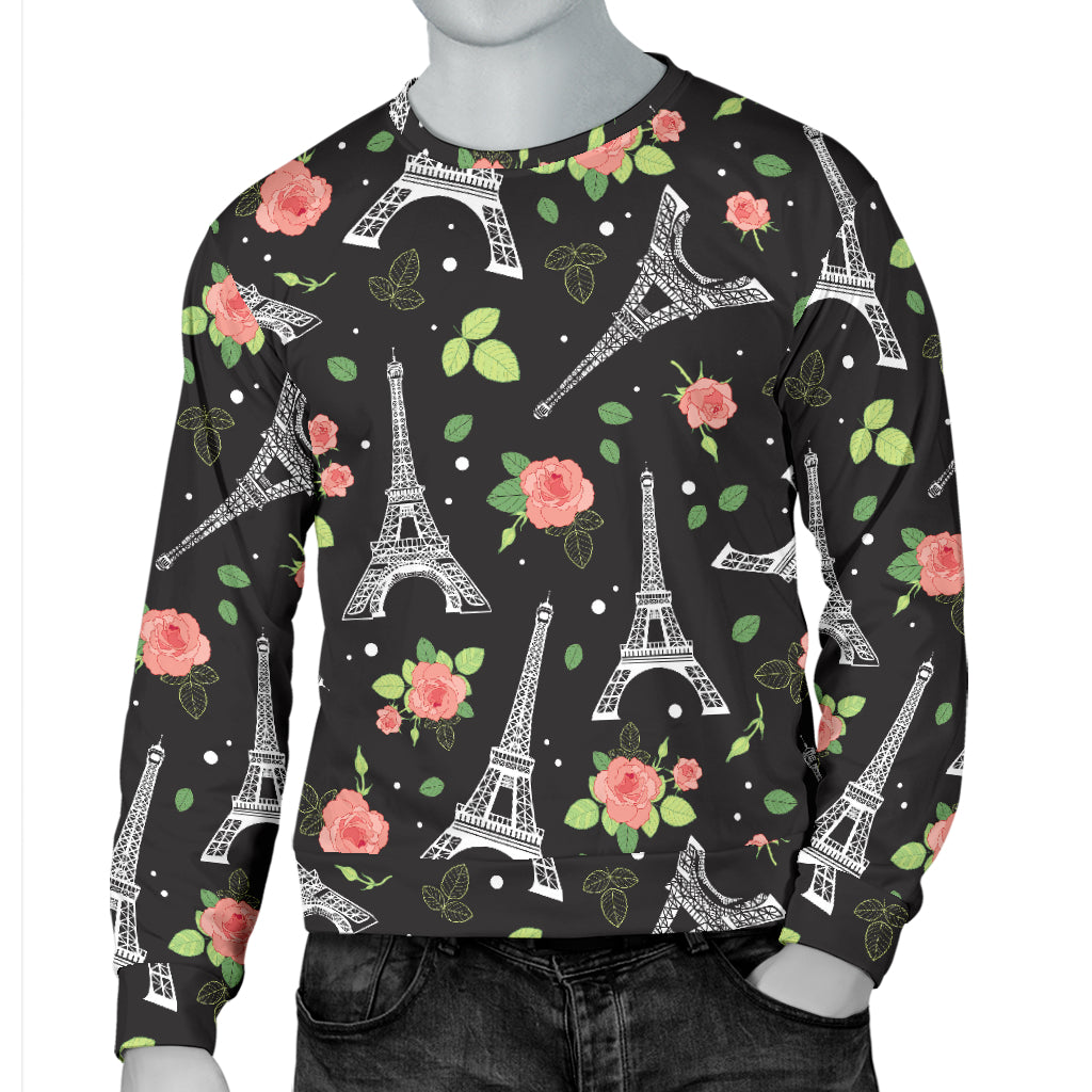 Eiffel Tower Rose Print Men Long Sleeve Sweatshirt