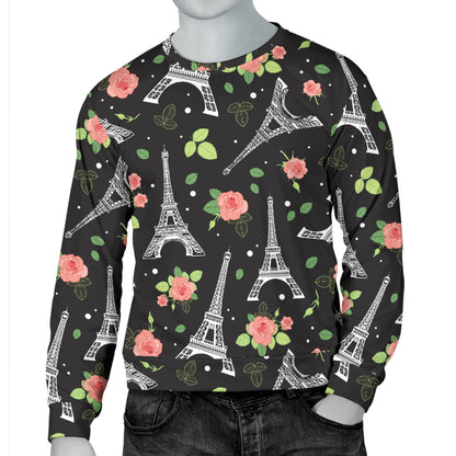 Eiffel Tower Rose Print Men Long Sleeve Sweatshirt