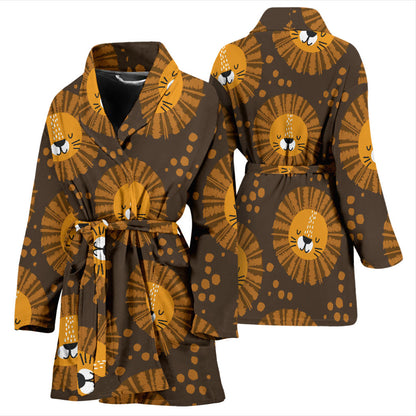 Lion Cartoon Pattern Print Design 01 Women Bathrobe