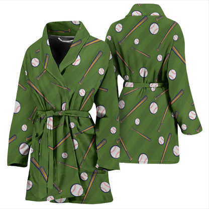 Baseball Pattern Print Design 02 Women Bathrobe