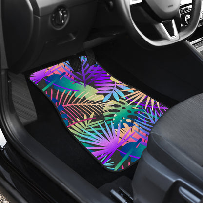 Neon Flower Tropical Palm Leaves Car Floor Mats Front Back