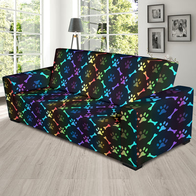 Paw Rainbow Pattern Print Design A01 Sofa Slipcover