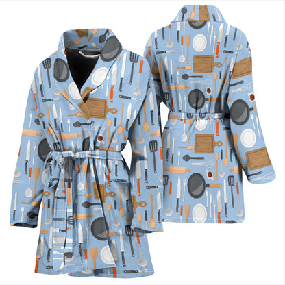 Cooking Kitchen Tools Pattern Print Design 02 Women Bathrobe