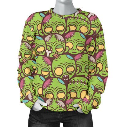 Zombie Head Design Pattern Print Women Long Sleeve Sweatshirt