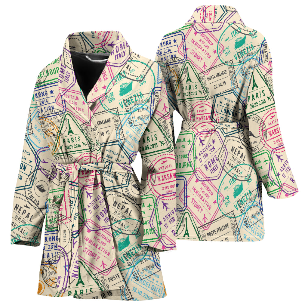 Travel Stamp Print Design LKS303 Women Bathrobe