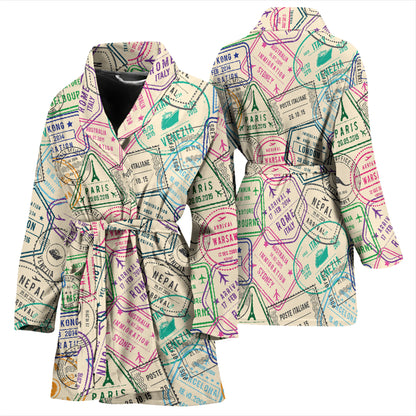 Travel Stamp Print Design LKS303 Women Bathrobe