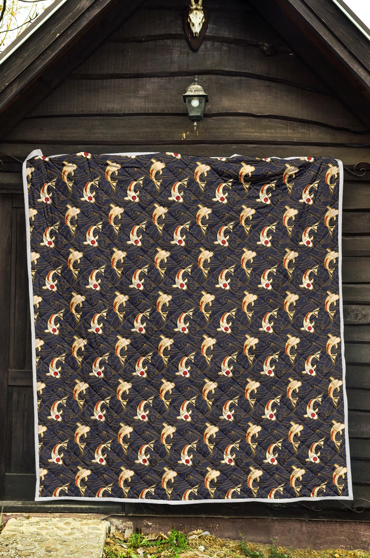Koi Carp Japanese Design Themed Print Quilt Bedspread