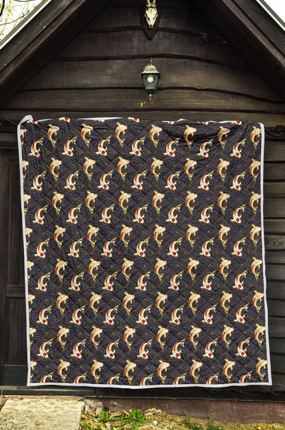 Koi Carp Japanese Design Themed Print Quilt Bedspread