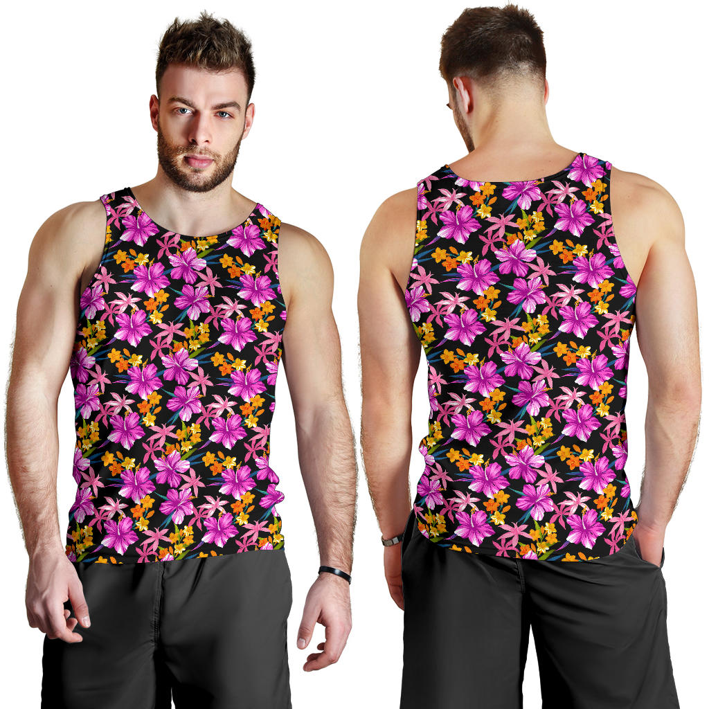 Tropical Folower Pink Hibiscus Print Men Tank Top