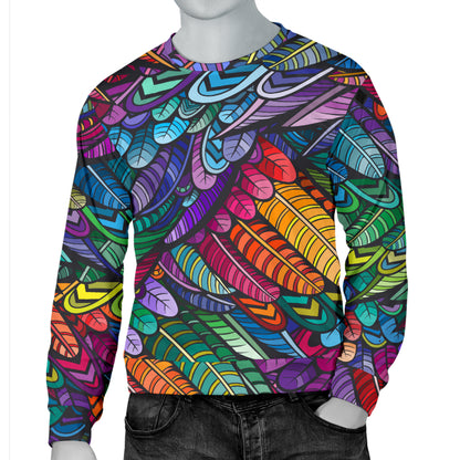 Feather Multicolor Design Print Men Long Sleeve Sweatshirt