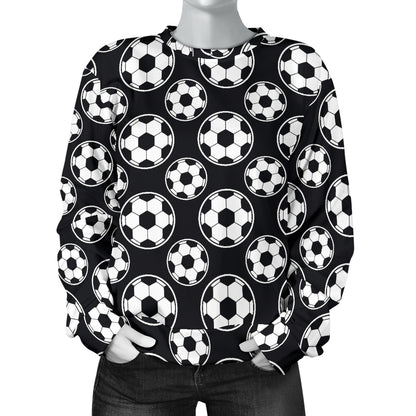 Soccer Ball Black Print Pattern Women Long Sleeve Sweatshirt