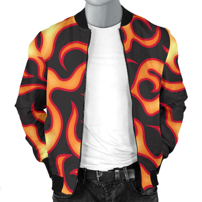 Flame Fire Themed Print Men Bomber Jacket