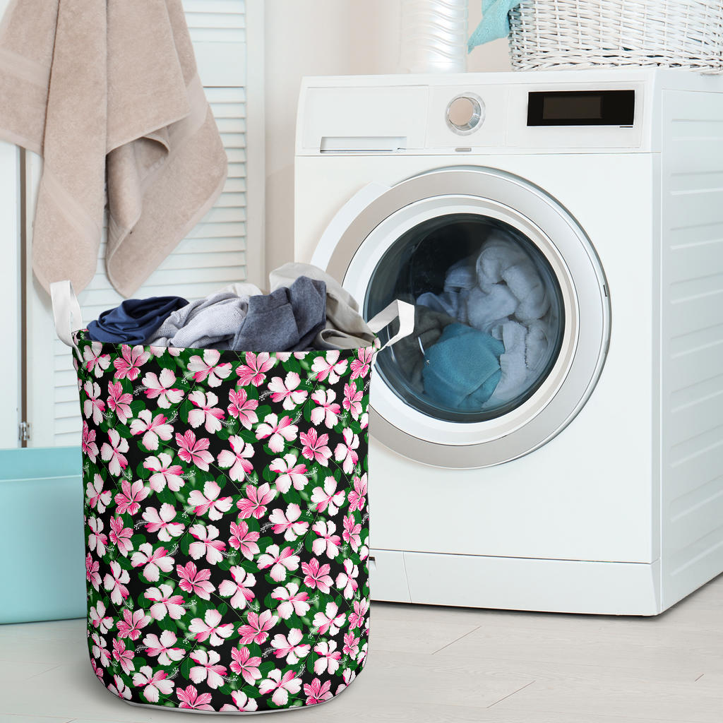 Hibiscus Pink Flower Hawaiian Print Laundry Basket