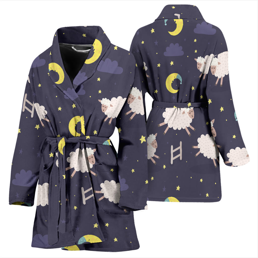 Sheep Night Pattern Print Design 02 Women Bathrobe